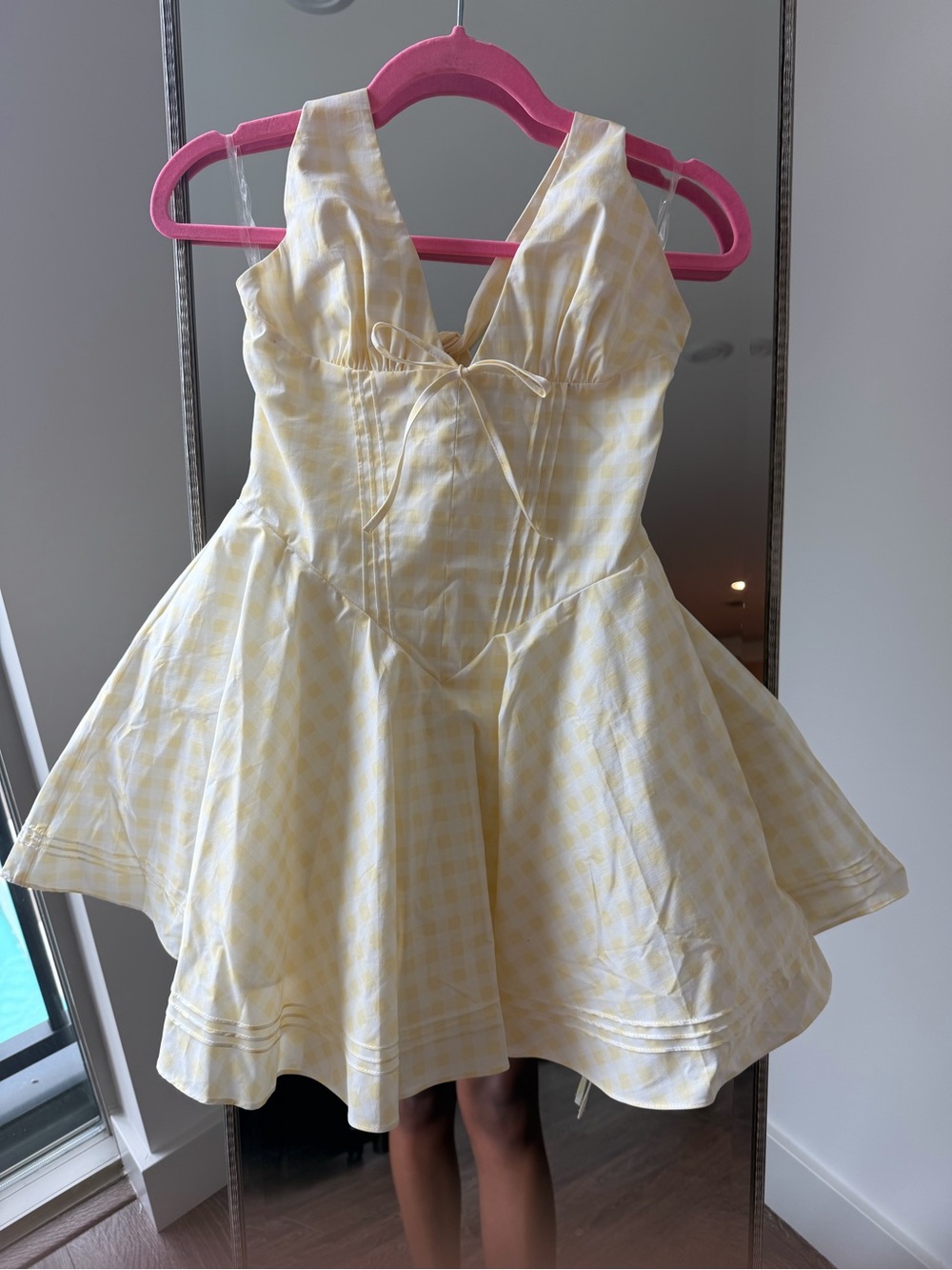 Yellow Gingham Fit-and-Flare Corset Dress
